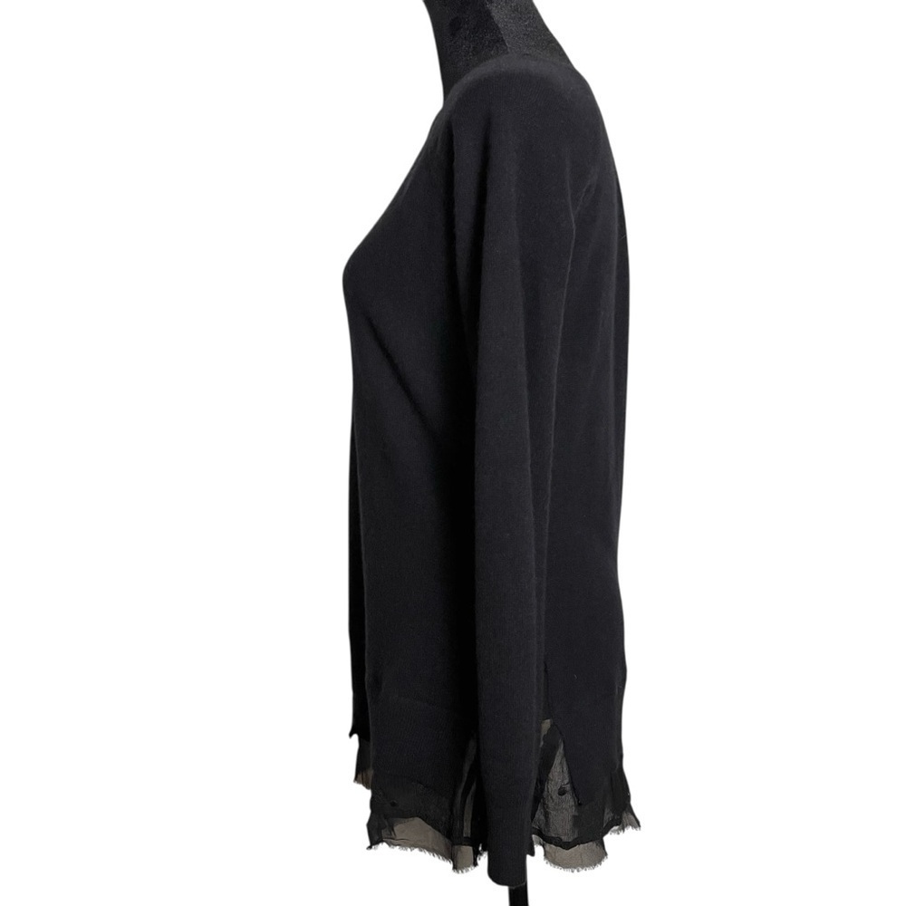 Garnet Hill Black Minimalist Romantic Lace Hem Cashmere Sweater Size XS - Picture 7 of 13